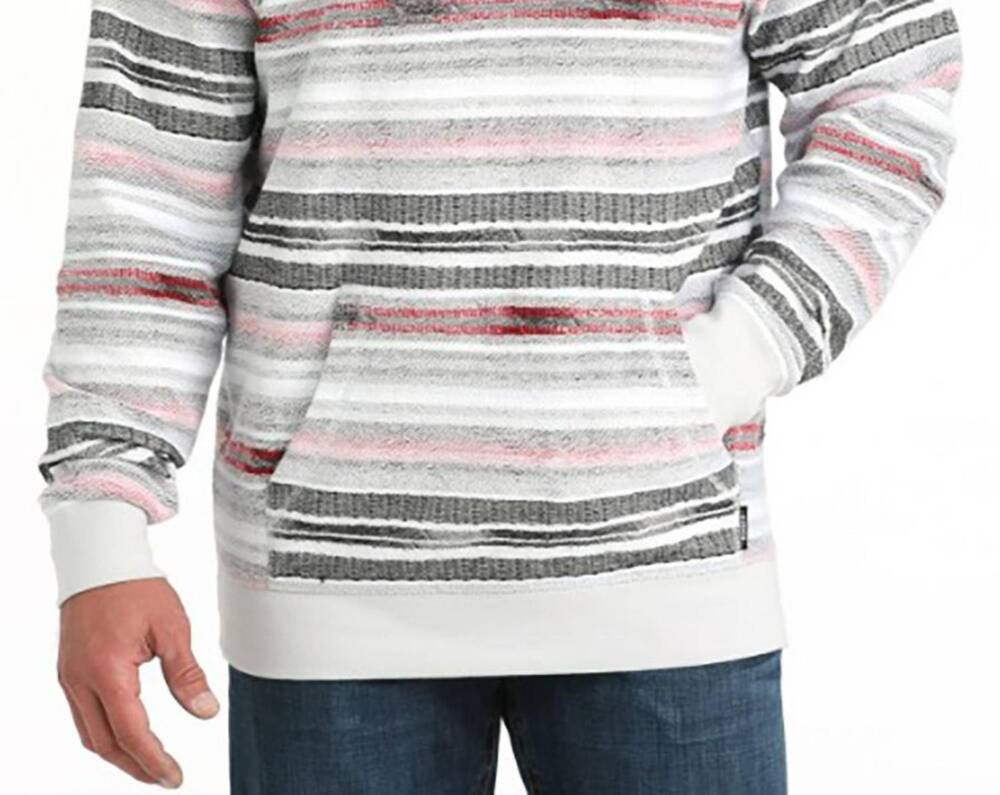 NEW CINCH men's striped french terry hoodie in white multi